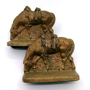 Brass/Bronze Horses with Saddles Bookends. Vintage 20s or 30s